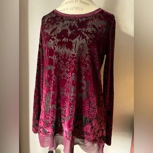 Large Long sleeve Velvet Maroon Wine Top